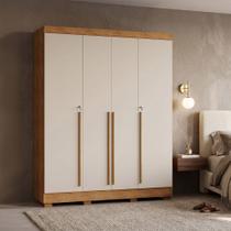 Guarda Roupa Roupeiro Casal Domus Max 4 Portas 3 Gavetas 8 Prateleiras 2,07x1,60m - Cedro/off-white