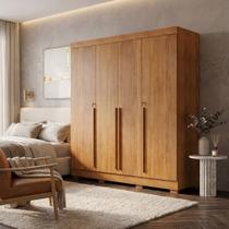 Guarda Roupa Roupeiro Casal Domus Max 4 Portas 3 Gavetas 8 Prateleiras 2,07x1,60m Quarto - Cedro