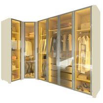Guarda Roupa Roupeiro Casal Gelius Innova de canto com 6 portas reflecta LED modulo 2 com larguras de 260 x 140 cm OFF White Guarda Roupa Roupeiro Casal Gelius Innova de canto com 6 portas reflecta LED modulo 2 com larguras de 260 x 140 cm OFF White