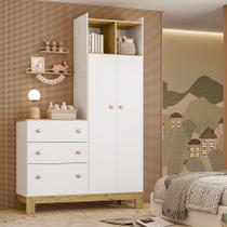 Guarda Roupa Roupeiro com Cômoda QEncanto Slim Freijó Branco Acetinado Qmovi Guarda Roupa Roupeiro com Cômoda QEncanto Slim Freijó Branco Acetinado Qmovi