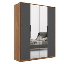 Guarda Roupa Roupeiro de Casal Florença 4 Portas com Espelho Amêndola/Grafito