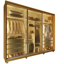 Guarda Roupa Roupeiro de Casal Gelius Platinum 100% MDF com 3 portas reflecta de correr LED e pés Naturale