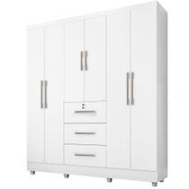 Guarda Roupa Roupeiro de Casal J&A Móveis Tokio 6 portas 3 gavetas com chave e pés Branco Guarda Roupa Roupeiro de Casal J&A Móveis Tokio 6 portas 3 gavetas com chave e pés Branco