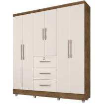 Guarda Roupa Roupeiro de Casal J&A Móveis Tokio 6 portas 3 gavetas com chave e pés Jequitibá Off White Guarda Roupa Roupeiro de Casal J&A Móveis Tokio 6 portas 3 gavetas com chave e pés Jequitibá Off White