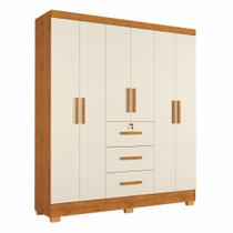 Guarda Roupa Roupeiro de Casal J&A Móveis Tokio 6 portas 3 gavetas com chave e pés Nature OFF White Guarda Roupa Roupeiro de Casal J&A Móveis Tokio 6 portas 3 gavetas com chave e pés Nature OFF White