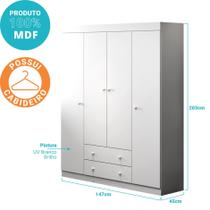 Guarda Roupa Roupeiro Flat Mel Infantil para Quarto 100% 4 Portas Branco Guarda Roupa Roupeiro Flat Mel Infantil para Quarto 100% 4 Portas Branco