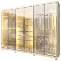 Guarda Roupa Roupeiro Gelius Absolut New 6 portas reflecta 4 gavetas com LED e pés 100% MDF largura de 2,73 metros OFF White