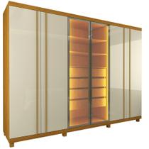 Guarda Roupa Roupeiro Gelius Absolut New Reflecta com 273 cm de Largura 6 portas 4 gavetas com LED e pés 100% MDF Naturale OFF White