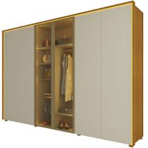 Guarda Roupa Roupeiro Gelius Splendor 6 portas com 2 portas reflecta 8 gavetas LED pés Naturale OFF White Dourado