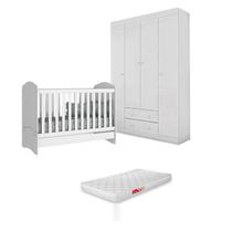 Guarda Roupa Roupeiro Julie MDP 4 Portas Branco + Berço Mini Cama Chuva de Amor c/ Colchão Guarda Roupa Roupeiro Julie MDP 4 Portas Branco + Berço Mini Cama Chuva de Amor c/ Colchão