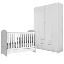 Guarda Roupa Roupeiro Julie MDP 4 Portas Branco + Berço Mini Cama Chuva de Amor Guarda Roupa Roupeiro Julie MDP 4 Portas Branco + Berço Mini Cama Chuva de Amor