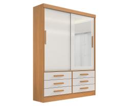 Guarda Roupa Roupeiro Meridian Plus 2 Portas 6 Gavetas Com Espelho Cinamomo/Off D'Doro