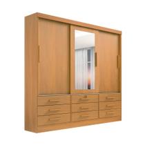 Guarda Roupa Roupeiro Meridian Plus 3 Portas 9 Gavetas Com Espelho Cinamomo D'Doro