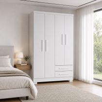 Guarda Roupa Roupeiro Paris Casal 4 Portas 2 Gavetas 3 Prateleiras 2 Cabideiros Branco