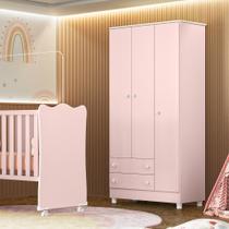 Guarda roupa roupeito infantil 3 portas 2 gavetas doce sonho para quarto - rosa acetinado