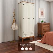 Guarda-Roupa Rústico 2 Portas e 1 Gavetas - Madeira Maciça e MDF - Off White Guarda-Roupa Rústico 2 Portas e 1 Gavetas - Madeira Maciça e MDF - Off White