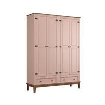 Guarda-Roupa Rústico 4 Portas e 2 Gavetas - Madeira Maciça e MDF