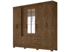 Guarda Roupa San Lorenzo 237cm 8 Portas Castanho Wood com Espelho Moval Guarda Roupa San Lorenzo 237cm 8 Portas Castanho Wood com Espelho Moval