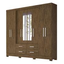 Guarda Roupa San Lorenzo Plus Esp. Castanho Wood 8 portas Articuladas 4 Gavetas Moval