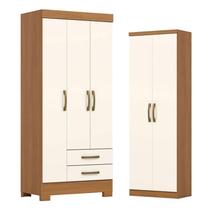 Guarda Roupa Sensi 03 portas e 02 Gavetas com Pés BE16 com Armário Multiuso Margarida Cinamomo Off White- Henn Briz Guarda Roupa Sensi 03 portas e 02 Gavetas com Pés BE16 com Armário Multiuso Margarida Cinamomo Off White- Henn Briz
