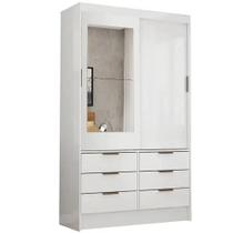 Guarda Roupa Sevilha Solteiro com Espelho 2 Portas 6 Gavetas Carioca Cor Branco Guarda Roupa Sevilha Solteiro com Espelho 2 Portas 6 Gavetas Carioca Cor Branco