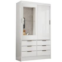 Guarda Roupa Sevilha Solteiro com Espelho 2 Portas 6 Gavetas Carioca Cor Branco