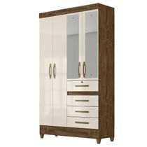 Guarda Roupa Sobral 110cm 4 Portas Castanho Wood Off White com Espelho Moval