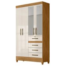 Guarda Roupa Sobral 110cm 4 Portas Freijó Off White com Espelho Moval