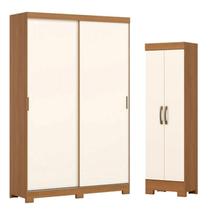 Guarda Roupa Solteiro 02 Portas 02 Gavetas Lucca Flex D348 com Armário Multiuso 2 Portas 3 Prateleiras B387 Cinamomo Off White Avelã - Henn