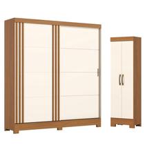 Guarda Roupa Solteiro 02 Portas de Correr 03 Gavetas Prime com Armario Multiuso 2 Portas 3 Prateleiras B387 Cinamomo Off White - Henn Briz