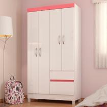 Guarda Roupa Solteiro 04 Portas Branco Rosa Branco Rosa