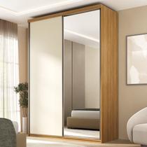 Guarda Roupa Solteiro 100% MDF BP 2 Portas com 1 Espelho 2 Gavetas Liege Marrom/Nogueira/Off White