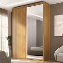 Guarda Roupa Solteiro 100% MDF BP 2 Portas com 1 Espelho 2 Gavetas Liege Marrom/Nogueira
