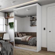 Guarda-Roupa Solteiro 100% MDF BP com 2 Portas de Espelho Geneve Branco