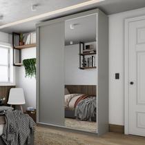 Guarda-Roupa Solteiro 100% MDF BP com 2 Portas e 1 Espelho Geneve Cinza/Urbi