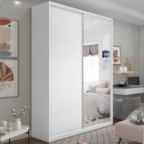 Guarda Roupa Solteiro 100% MDF BP com 2 Portas e 1 Espelho Zermatt Branco