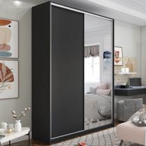 Guarda Roupa Solteiro 100% MDF BP com 2 Portas e 1 Espelho Zermatt Preto Guarda Roupa Solteiro 100% MDF BP com 2 Portas e 1 Espelho Zermatt Preto