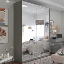 Guarda-Roupa Solteiro 100% MDF BP com 2 Portas Espelho Zermatt Cinza