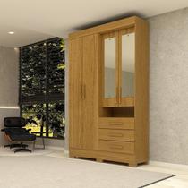 Guarda-roupa Solteiro 119,60cm 4 Portas 3 Gavetas Capelinha com Espelho 100% Mdf Débora