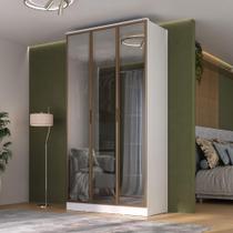 Guarda Roupa Solteiro 1,20m 3 Portas Reflecta e LED 100% MDF