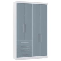 Guarda Roupa Solteiro 135cm 4 Portas 4 Gavetas Taiga Branco/Grey L01 - Mpozenato