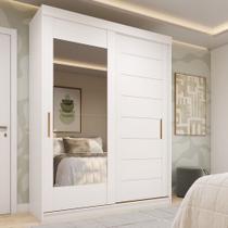 Guarda-Roupa Solteiro 160cm 2 Portas de Correr com Espelhos 100% MDF Dubai Espresso Móveis Branco