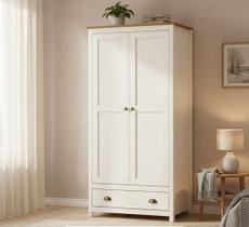 Guarda-Roupa Solteiro 2 Portas 1 Gaveta Topázio 100% Madeira Maciça Branco/Freijó Guarda-Roupa Solteiro 2 Portas 1 Gaveta Topázio 100% Madeira Maciça Branco/Freijó
