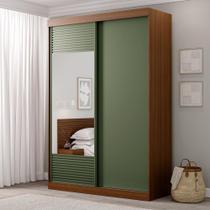 Guarda-Roupa Solteiro 2 Portas 1 Porta com Espelho Samambaia CabeCasa MadeiraMadeira Freijó/Verde