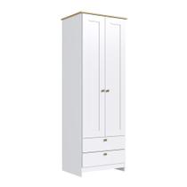 Guarda Roupa Solteiro 2 Portas 2 Gavetas 60cm RP2220 Branco/Ipê - Decibal Guarda Roupa Solteiro 2 Portas 2 Gavetas 60cm RP2220 Branco/Ipê - Decibal