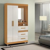 Guarda-Roupa Solteiro 2 Portas 3 Gavetas Com Espelho Peroba/Off White Capelinha Rei Móveis
