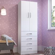 Guarda-Roupa Solteiro 2 Portas 4 Gavetas Branco 2034 - Percasa