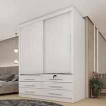 Guarda Roupa Solteiro 2 Portas 6 Gavetas 133cm Chicago Branco/Neve