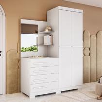 Guarda Roupa Solteiro 2 Portas com Cômoda 4 Gavetas e Espelho Melissa Linhamobília Acp Móveis