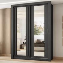 Guarda Roupa Solteiro 2 Portas Darvi Prime Carraro Ripado Preto Touch